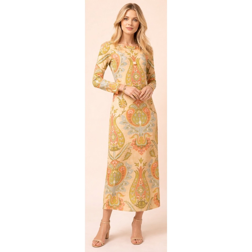 Spartina 449 Danielle Midi Dress Mercer House Damask Flax L Quiet Luxury